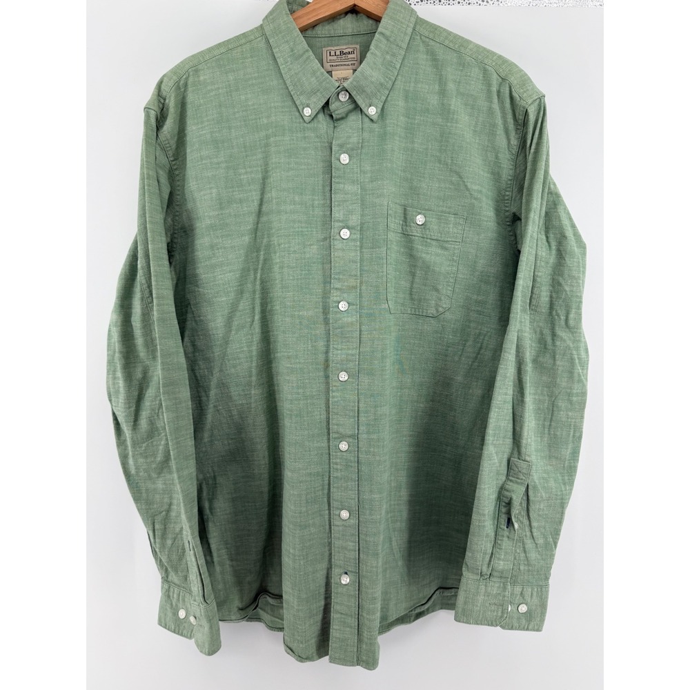 LL Bean Mens Traditional Fit Button Down Shirt Green Large Tall L-Tall